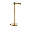 Montour Line Retractable Belt Rolling Stanchion, 2.5ft Sat.Brass Post  9ft. Cau ME630-SB-CAUYB-90